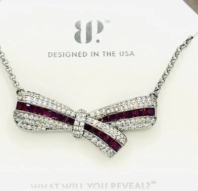 Bomb Party July 2025 A Beloved Connection NK51837 Lab Ruby Hematite Bow Necklace - Image 1 of 4
