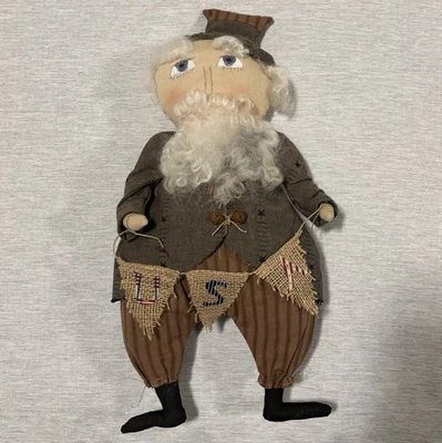 Primitive Folk Art Uncle Sam USA Or Patriotic Santa Claus Handcrafted Not Signed - Image 1 of 4