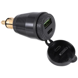 Motorcycle DIN Plug to QC3.0 USB & Type C 30W Delivery Adapter Socket A9T3 - Picture 1 of 8