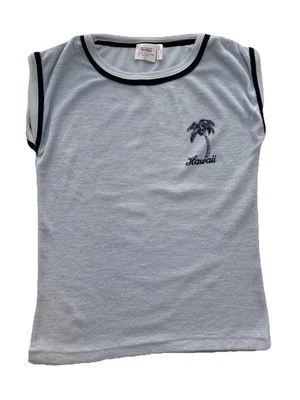 Camiseta Top Vintage Años 70 80 Tela Terry Bebé Azul Hawaiana (L) Foto 1 de 2