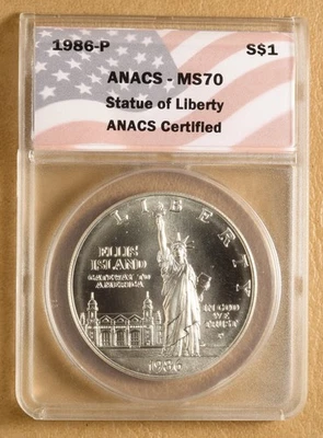 1986 P Statue of Liberty Commemorative Silver Dollar ANACS MS70 - Image 1 of 2