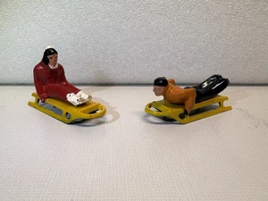 2 Vintage Barclay Sledding Sledders Figurines Christmas Winter Village Decor - Picture 1 of 7
