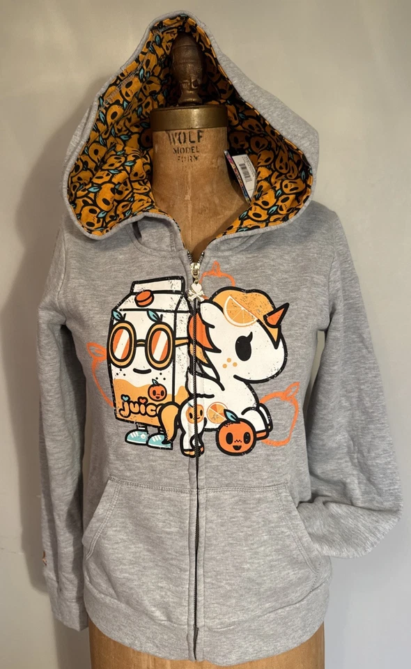 Tokidoki “Citris Cuties” Sudadera con Capucha Cremallera Naranja Jugo Unicorno Talla Pequeña Nueva Foto 1 de 4