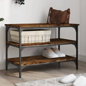 Shoe Bench Smoked Oak Engineered Wood & Metal 70x38.5x49 cm Black 3-Tier Storage - Picture 1 of 10