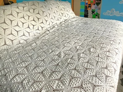 Colcha de ganchillo hecha a mano vintage 86x102 estrella palomitas de maíz Foto 1 de 4