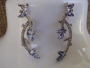 HN HENG NGAI 10k Tanzanite and Diamonds Long Earrings 2.56g - Picture 1 of 14