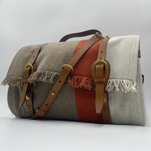 Borsa messenger a tracolla Tory Burch in pelle di lana 2 vie grigia bianca rossa originale