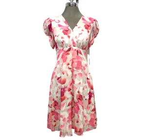 New Size 14 Calvin Klein Gorgeous Hibiscus Delicate Chiffon Fit & Flare Dress - Picture 1 of 9