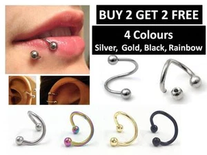 Twisted Helix Surgical Stainless Steel Nose Lip Ear Hoop Ring Horseshoe Style - Picture 1 of 1