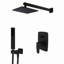 Matte Black Bathroom Square Shower Head&Mixer Control Valve&Hand Spray Kits