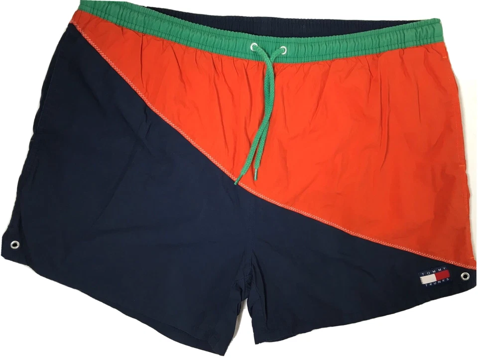 Vtg 90's Tommy Hilfiger Beach NAUTICAL FLAG Shorts COLOR BLOCK LOGO Swim Trunks - Image 1 of 4