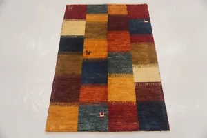 3x5 ft Multicolor Checkered Gabbeh Tribal Afghan Hand Knotted Area Rug - Picture 1 of 15