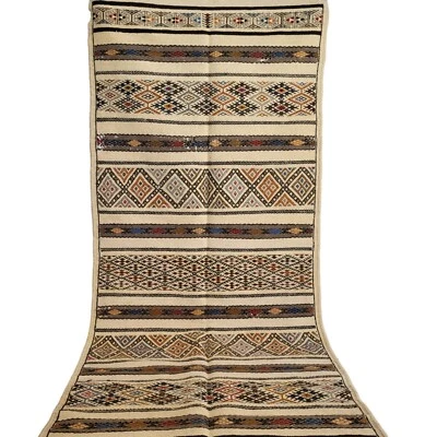 Vibrant Handmade Moroccan Biege Rug Geometric Azilal Wool Tribal Berber Carpet - Image 1 of 4