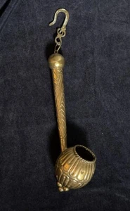 Vintage Messing Schöpfkelle Schnupperbecher Löffel gereilter Rand Handarbeit 10,5" Antik - Bild 1 von 13