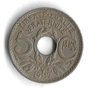 1917 France 5 Centimes World Coin - Mintage 10,453,389 - KM# 865a - Picture 1 of 2