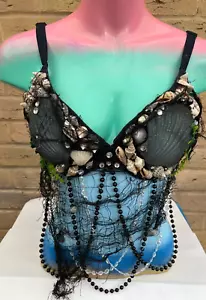 Impresionante Sujetador Sirena Real Shell Top Rave Dance Club Brillante 38C GRIS NEGRO (31) - Imagen 1 de 12