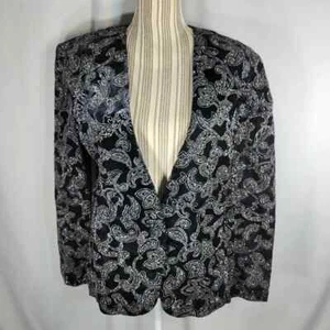 Norton McNaughton Black Velvet w/Sparkly Paisley Pattern Blazer Size 10 - Picture 1 of 7