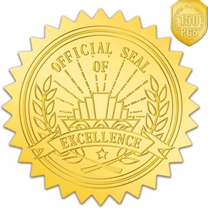150 PCS Award Certificate Seals, Gold Foil Embossed Official Seal of Excellence, - Picture 1 of 12