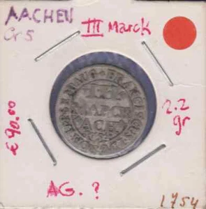 DEUTSCHLAND Aachen 3 Mark 1754 SEHR FEIN silber  - Bild 1 von 2