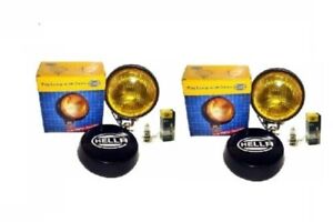 Pair Hella Round Fog Lamp Yellow Glass + Cover With H3 12V 55 Bulb Universal