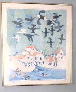 Signed 1998 RIE MUNOZ Art Print Framed "ANNUAL AUDUBON BIRD COUNT" 21"Hx 18"W