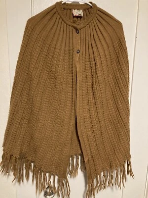 Vintage 100% Wool Poncho Cape Hand Knit In Mexico One Size - Image 1 of 4