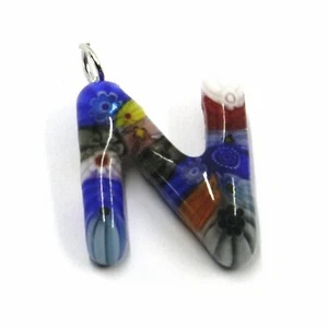 CIONDOLO, LETTERA VETRO MURANO, INIZIALE N, LUNGHEZZA 2.5 CM, MURRINE - Imagen 1 de 5