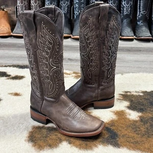 WOMEN'S WESTERN SQUARED TOE COWGIRL BOTAS 456 CHOCO SMOOTH LEATHER BOTAS VAQUERA - Picture 1 of 5