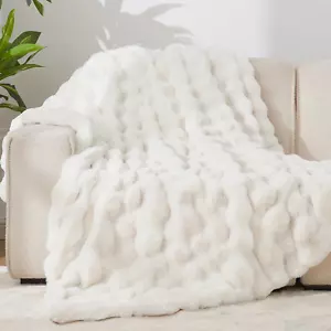 Fluffy Faux Fur Throw Blanket for Couch, Soft Cozy Bubble Blankets for Women, Gi - Picture 1 of 9