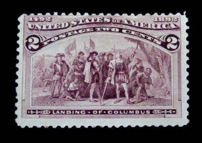 US Postage Stamp Scott 231 Landing Of Columbus 2 Cent 1893 Mint Hinged - Image 1 of 2