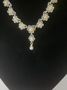 Vintage Rhinestone Silver Tone Chain Choker Statement Necklace/Earrings (K-112) - Picture 1 of 5