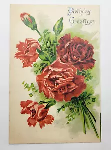Geburtstagsgrüße Blumen Nelkenstrauß um 1910 Postkarte gebraucht unbespielt - Bild 1 von 3