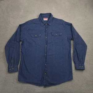 Wrangler Men LT Denim Button Shirt Blue 100 Percent Cotton Long Sleeve Western - Picture 1 of 10