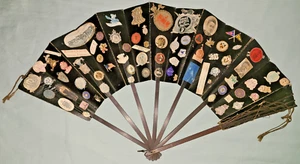 Antique paper fan w scrapbook style cutouts, travel souvenirs hotels colleges - Picture 1 of 12