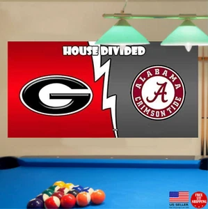 Georgia Bulldogs Alabama Crimson Tide Flag 3x5 HOUSE DIVIDED Man Cave Banner USA - Picture 1 of 9