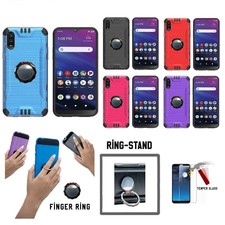 For Tracfone TCL A2X / TCL A2X (A508DL), Hybrid Cover Case+ Black Ringstand + TG