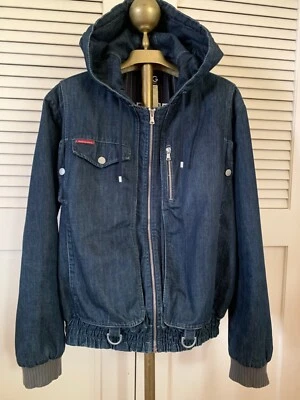 DOLCE & GABBANA  D&G  Bomber Hooded Blue Denim & Knit Men’s Jacket - Image 1 of 4