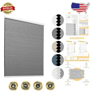 Thermal Insulated Grey Blackout Cellular Shades - Cordless Control 35"W x 64"H - Picture 1 of 9