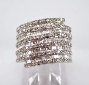 White Gold Diamond Wide Wedding Ring Cigar Bridal Anniversary Cocktail Band - Picture 1 of 7