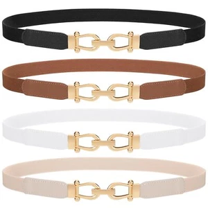 4 Pack Women's Elastic Skinny Belt Fashion Alloy Buckle Stretchy Thin Waist B... - Picture 1 of 8