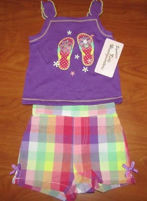 NUEVO CONJUNTO DE 2 SANDALIAS CAMISA Y SHORTS MORADOS NIÑOS CUARTEL GENERAL NIÑAS 12M Foto 1 de 3