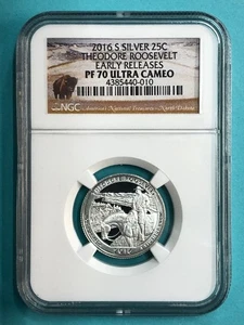 2016-S Silver Quarter Theodore Roosevelt EARLY RELEASES NGC PF 70 Ultra Cameo - Picture 1 of 4
