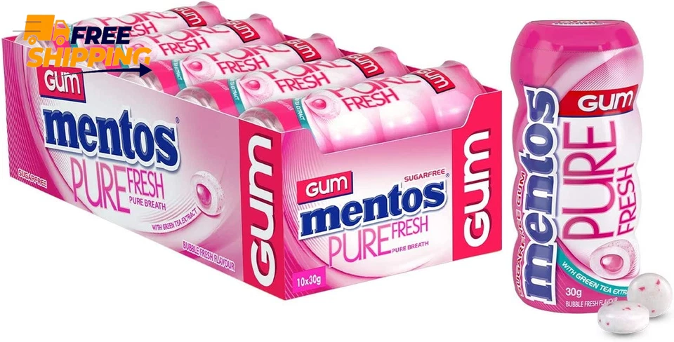Mentos Pure Fresh Chewing Gum Bubble Fresh Sugar 10 Pocket Bottles 10 X