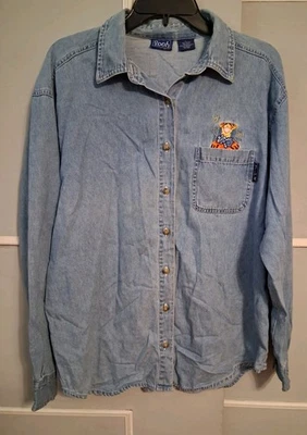 Camisa Tigger Denim Abotonada Winnie The Pooh Bordada Granny Teacher Core De Colección Foto 1 de 4
