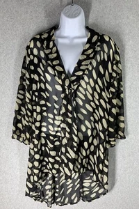 Papillon Tunic Blouse Black Sheer Artsy Boho High Low Flowey Lagenlook Top Sz.XL - Picture 1 of 15