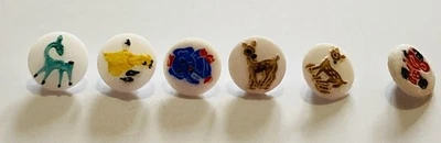 Set of 6 Animals VTG White Milk Glass Buttons Self Shank 9/16" Deer Elephant Duc - Image 1 of 4