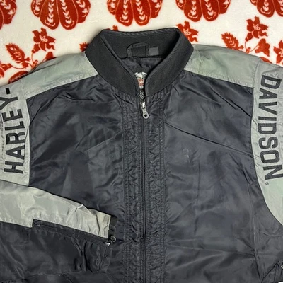 Harley Davidson 男式高大轰炸机夹克黑色灰色标志摩托车骑手 — 第 1/4 张图片