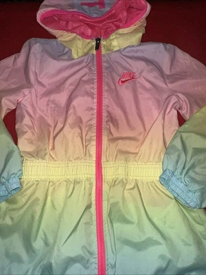 Jaqueta Nike arco-íris juvenil tamanho 6X com capuz de chuva meninas corta-vento zíper completo - Imagem 1 de 4