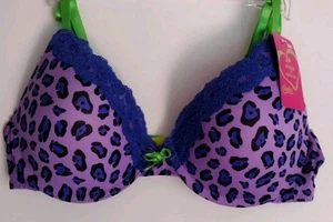 CANDIES MAYA 36C PURPLE ANIMAL PRINT PUSH UP PADDED PLUNGE UNDERWIRE BRA WITH... - Bild 1 von 12