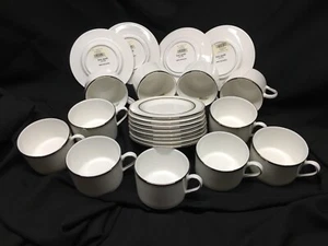 11 Lenox Kate Spade Library Lane White Platinum Cups with 12 Saucers. - Picture 1 of 5